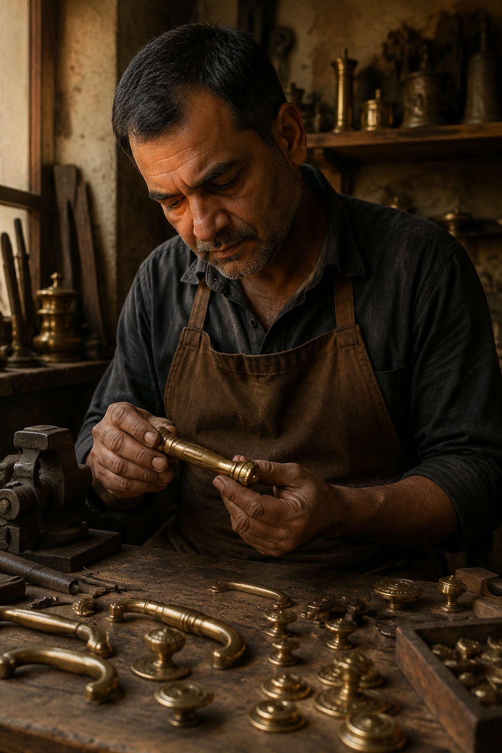 Portrait of the maker in the workshop